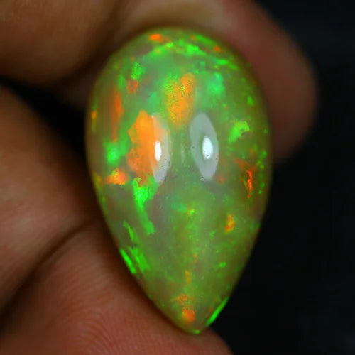 21.5ct Welo Opal Pear Cabochon AAA+ Green Fire Flash Loose Ethiopian