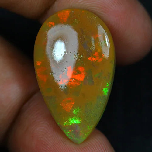 21.5ct Welo Opal Pear Cabochon AAA+ Green Fire Flash Loose Ethiopian