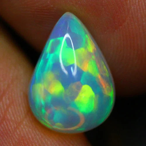 4.19ct Welo Opal Pear Cabochon AAA+ Hexagon Pattern Flash Loose Ethiopian