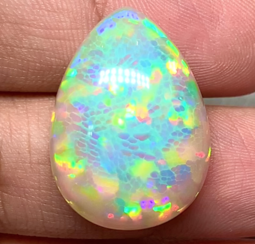 19.8ct Welo Opal Pear Cabochon AAAA Ethiopian Honeycomb Vivid Neon Loose