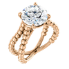 14K Gold Round Cut Solitaire Ring Setting - Beaded Split-Shank Style Ring Mounting