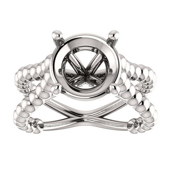 Sterling Silver Round Cut Solitaire Ring Setting - Beaded Split-Shank Style Ring Mounting Sterling Silver Round Cut Solitaire Ring Setting - Beaded Split-Shank Style Ring Mounting