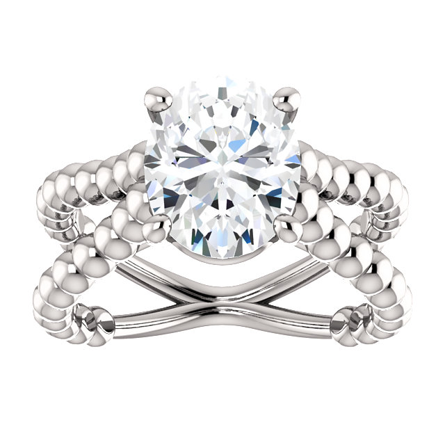 Sterling Silver Oval Cut Solitaire Ring Setting - Beaded Split-Shank Style Ring Mounting