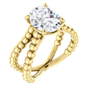14K Gold Oval Cut Solitaire Ring Setting - Beaded Split-Shank Style Ring Mounting