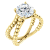 14K Gold Round Cut Solitaire Ring Setting - Beaded Split-Shank Style Ring Mounting