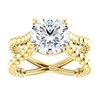 14K Gold Round Cut Solitaire Ring Setting - Beaded Split-Shank Style Ring Mounting