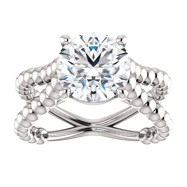 Sterling Silver Round Cut Solitaire Ring Setting - Beaded Split-Shank Style Ring Mounting Sterling Silver Round Cut Solitaire Ring Setting - Beaded Split-Shank Style Ring Mounting