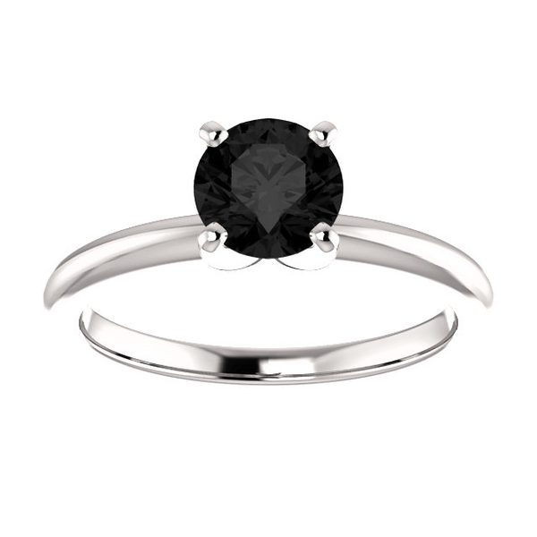 14K Gold Extra Fine Black Diamond Solitaire Ring - Classic Style Ring 14K Gold Extra Fine Black Diamond Solitaire Ring - Classic Style Ring