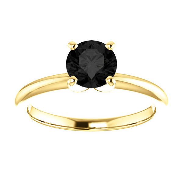 14K Gold Extra Fine Black Diamond Solitaire Ring - Classic Style Ring