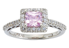 14K Gold Square/Princess Cut w/ Diamond Ring Setting - Soft Halo Scroll Style Ring Mounting