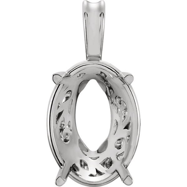 Sterling Silver Oval Cut Solitaire Pendant Setting - Laurel Scroll Style Pendant Mounting