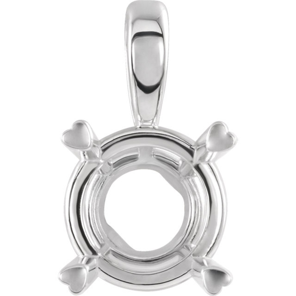 Sterling Silver Round Cut Solitaire Pendant Setting - Hearts on Top Style Pendant Mounting