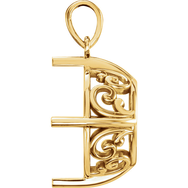 14K Gold Oval Solitaire Pendant Setting Antique Scroll 10x8mm-14x12mm 14K Gold Oval Solitaire Pendant Setting Antique Scroll 10x8mm-14x12mm
