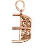 14K Gold Oval Solitaire Pendant Setting Antique Scroll 10x8mm-14x12mm