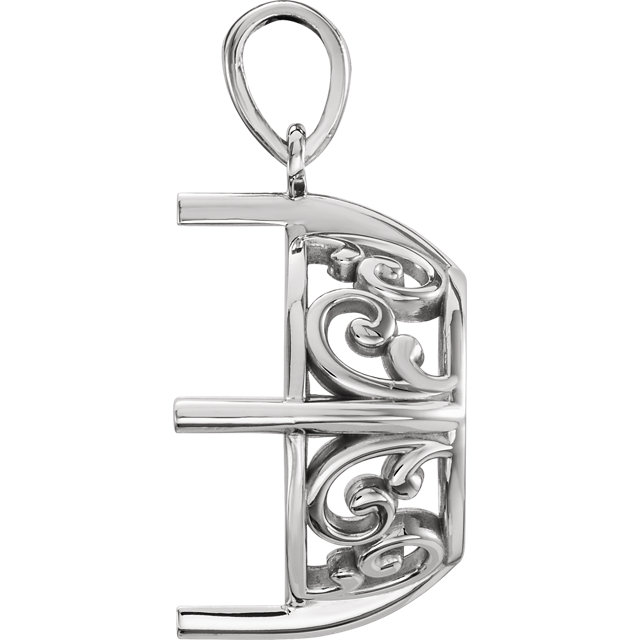 Sterling Silver Oval Solitaire Pendant Setting Antique Scroll 10x8mm-14x12mm