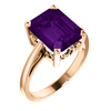 14K Gold Emerald Cut Solitaire Ring Setting - Scroll Style Ring Mounting