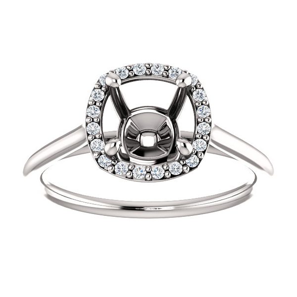 14K Gold Cushion Cut w/ Diamond Ring Setting - Halo Style Ring Mounting 14K Gold Cushion Cut w/ Diamond Ring Setting - Halo Style Ring Mounting