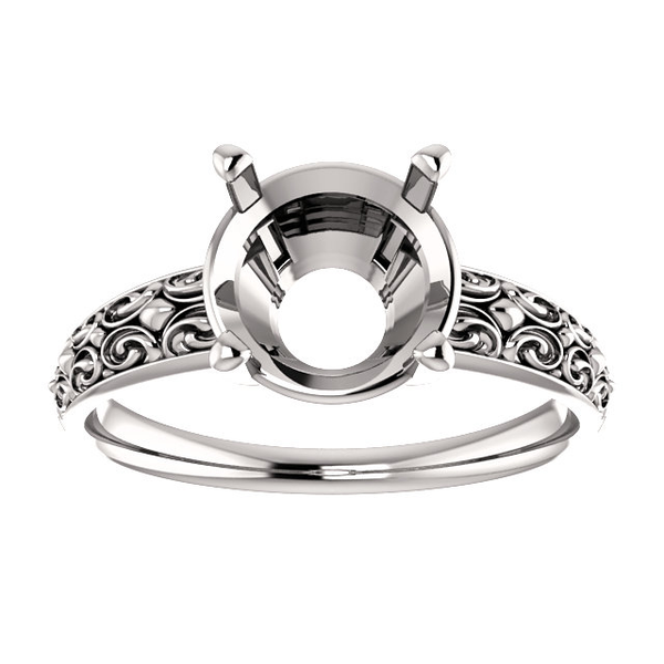 Sterling Silver Round Cut Solitaire Ring Setting - Antique Style Ring Mounting Sterling Silver Round Cut Solitaire Ring Setting - Antique Style Ring Mounting