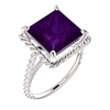 Sterling Silver Square/Princess Cut Solitaire Ring Setting - Rope Style Ring Mounting
