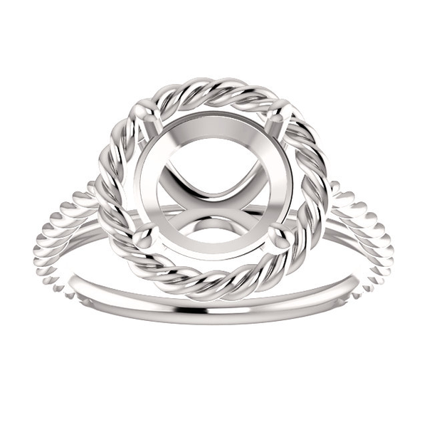 Sterling Silver Round Cut Solitaire Ring Setting - Classic Rope Lasso Style Ring Mounting Sterling Silver Round Cut Solitaire Ring Setting - Classic Rope Lasso Style Ring Mounting