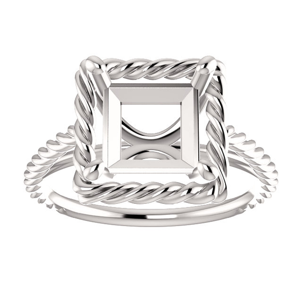 14K Gold Square/Princess Cut Solitaire Ring Setting - Rope Style Ring Mounting