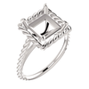 Sterling Silver Square/Princess Cut Solitaire Ring Setting - Rope Style Ring Mounting