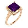 14K Gold Square/Princess Cut Solitaire Ring Setting - Rope Style Ring Mounting