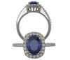 14K Gold Oval Cut w/ Diamond Ring Setting - Cushion Halo Style Ring Mounting
