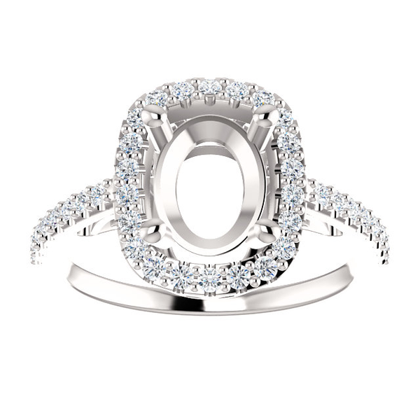 14K Gold Oval Cut w/ Diamond Ring Setting - Cushion Halo Style Ring Mounting 14K Gold Oval Cut w/ Diamond Ring Setting - Cushion Halo Style Ring Mounting