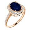 14K Gold Oval Cut w/ Diamond Ring Setting - Cushion Halo Style Ring Mounting