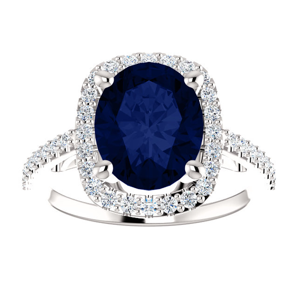 14K Gold Oval Cut w/ Diamond Ring Setting - Cushion Halo Style Ring Mounting 14K Gold Oval Cut w/ Diamond Ring Setting - Cushion Halo Style Ring Mounting
