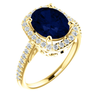 14K Gold Oval Cut w/ Diamond Ring Setting - Cushion Halo Style Ring Mounting