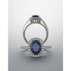 14K Gold Oval Cut w/ Diamond Ring Setting - Cushion Halo Style Ring Mounting