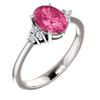 14K Gold Oval Cut w/ Diamond Ring Setting - Side Cluster Style Ring Mounting