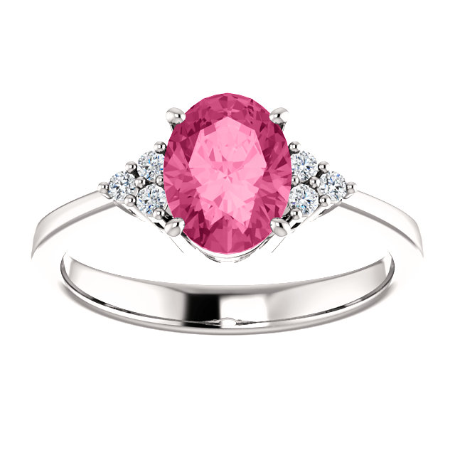 14K Gold Oval Cut w/ Diamond Ring Setting - Side Cluster Style Ring Mounting