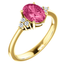 14K Gold Oval Cut w/ Diamond Ring Setting - Side Cluster Style Ring Mounting