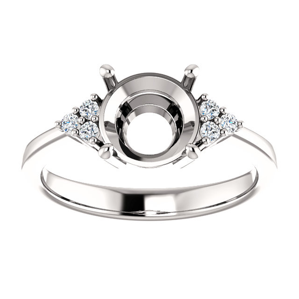 14K Gold Round Cut w/ Diamond Ring Setting - Side Cluster Style Ring Mounting 14K Gold Round Cut w/ Diamond Ring Setting - Side Cluster Style Ring Mounting