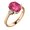 14K Gold Oval Cut w/ Diamond Ring Setting - Side Cluster Style Ring Mounting