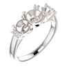 14K Gold Round Cut w/ Diamond Ring Setting - Graduated 3 Stone Style Ring Mounting