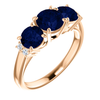 14K Gold Round Cut w/ Diamond Ring Setting - Graduated 3 Stone Style Ring Mounting