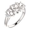 14K Gold Oval Cut w/ Diamond Ring Setting - Graduated 3 Stone Style Ring Mounting