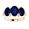 14K Gold Oval Cut w/ Diamond Ring Setting - Graduated 3 Stone Style Ring Mounting