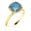 14K Gold Cushion Cut Solitaire Ring Setting - Beaded Halo Style Ring Mounting