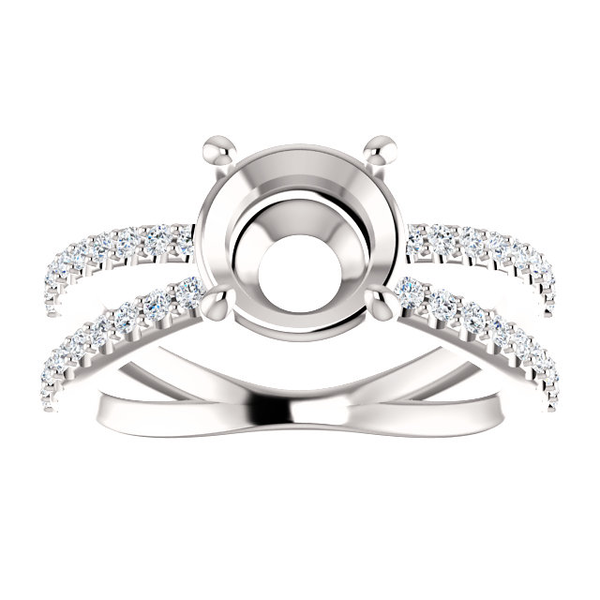 14K Gold Round Cut w/ Diamond Ring Setting - Split-Shank Style Ring Mounting 14K Gold Round Cut w/ Diamond Ring Setting - Split-Shank Style Ring Mounting