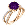 14K Gold Round Cut w/ Diamond Ring Setting - Split-Shank Style Ring Mounting