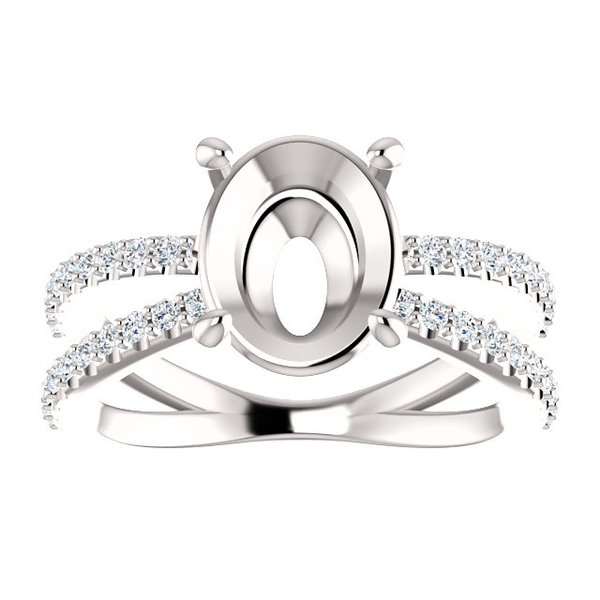 14K Gold Oval Cut w/ Diamond Ring Setting - Split-Shank Style Ring Mounting 14K Gold Oval Cut w/ Diamond Ring Setting - Split-Shank Style Ring Mounting