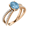 14K Gold Oval Cut w/ Diamond Ring Setting - Split-Shank Style Ring Mounting
