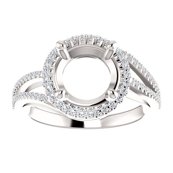 14K Gold Round Cut w/ Diamond Ring Setting - Halo Bypass Style Ring Mounting 14K Gold Round Cut w/ Diamond Ring Setting - Halo Bypass Style Ring Mounting