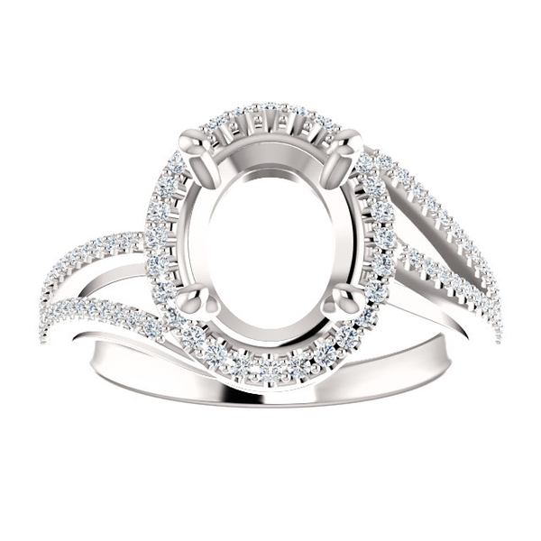 14K Gold Oval Cut w/ Diamond Ring Setting - Halo Bypass Style Ring Mounting 14K Gold Oval Cut w/ Diamond Ring Setting - Halo Bypass Style Ring Mounting