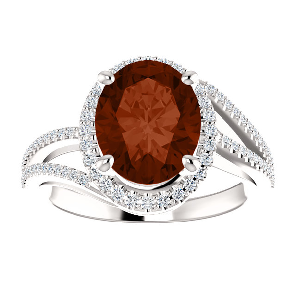 14K Gold Oval Cut w/ Diamond Ring Setting - Halo Bypass Style Ring Mounting 14K Gold Oval Cut w/ Diamond Ring Setting - Halo Bypass Style Ring Mounting